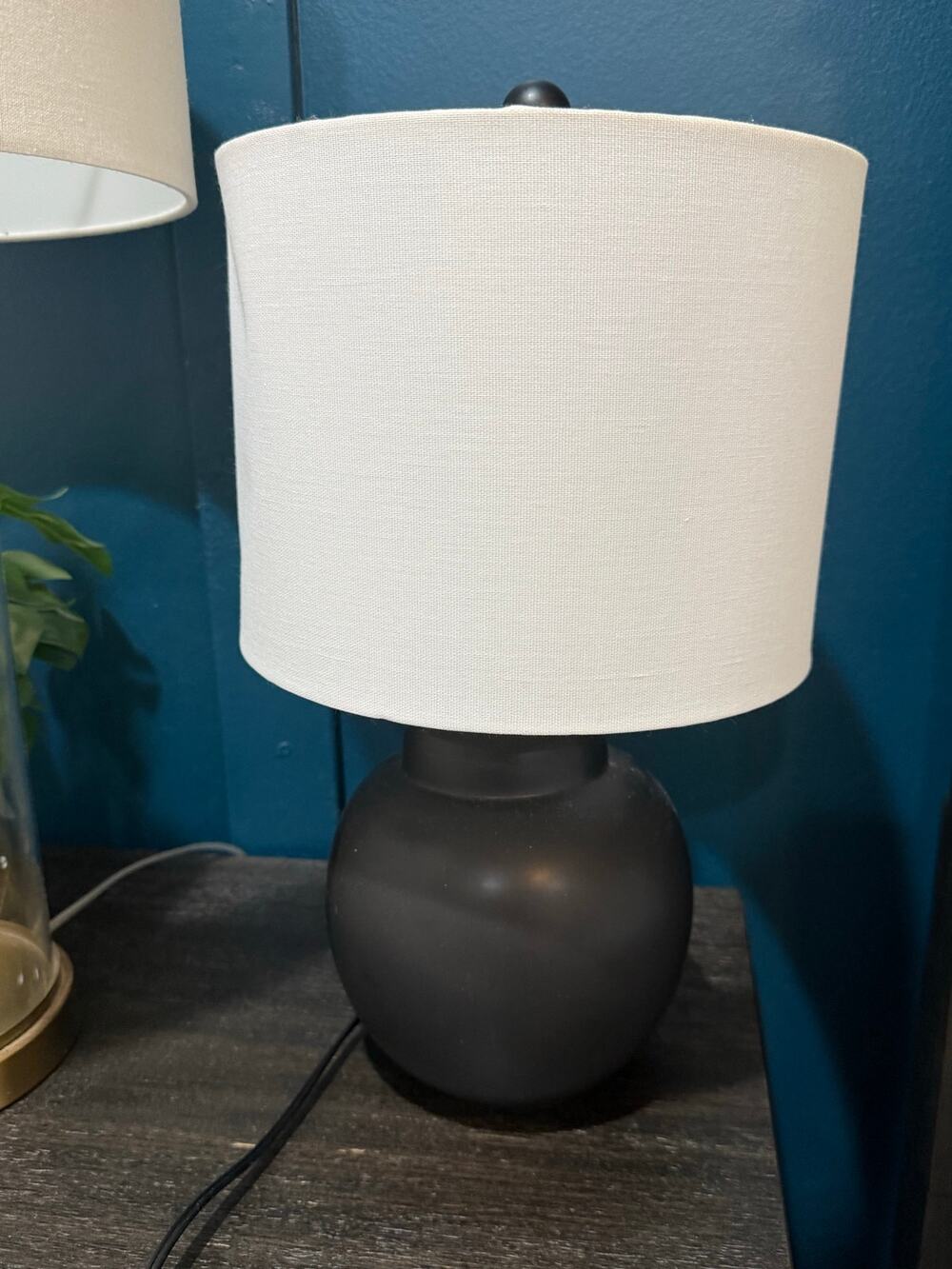 Modern Matte Black Ceramic Sphere Table Lamp White Drum Shade Accent Light